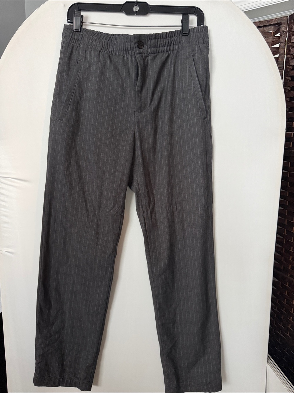 H&M Charcoal grey Pinstripe straight leg Dress Pants office stretch waist med